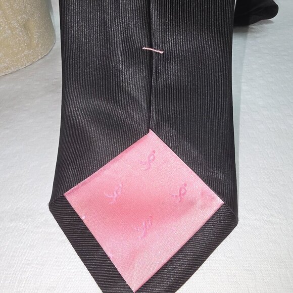 KNOTS FOR HOPE BREAST CANCER AWARENESS TIE  MENS BLACK WITH PINK BOW - Picture 6 of 6